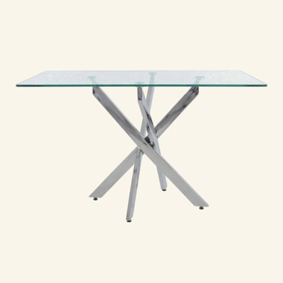 Rectangular Dining Table, 47.24" Glass Dining Table with Legs, Modern Kitchen Table for Home Kitchen, Dining Room