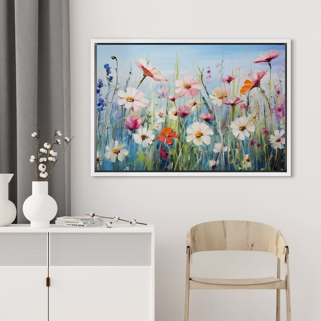 Vibrant Wildflower Bright Colorful Wild Flowers Daisy Garden Floral & Botanical Framed Canvas Print Wall Art IDEA4WALL 
