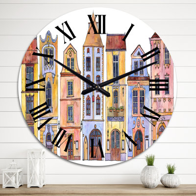 Sketch of Old Europe Street IV - Bohemian & Eclectic Wall Clock