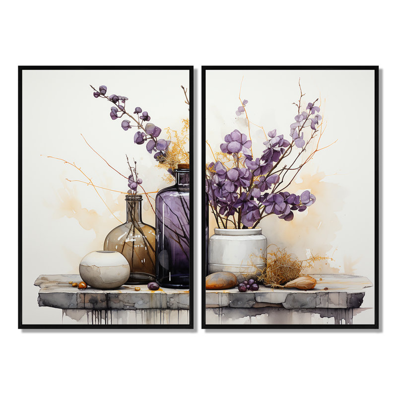 Mauve, beige, minimalisme, équilibre et contraste - art mural moderne, H 36 po x l 48 po, Impression encadrée flottante, Noir