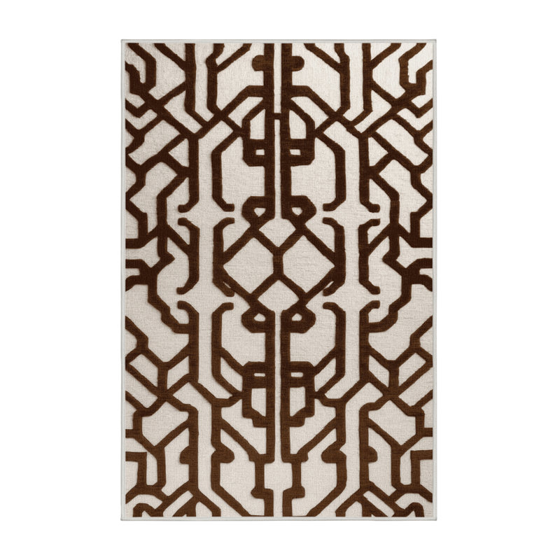 Machine Washable Trellis Beige Area Rug