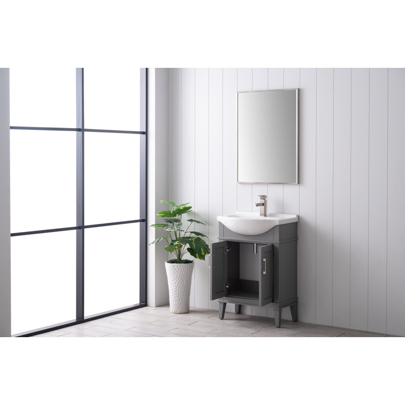 Arlowene 24'' Single Bathroom Vanity with Ceramic Top, Gray