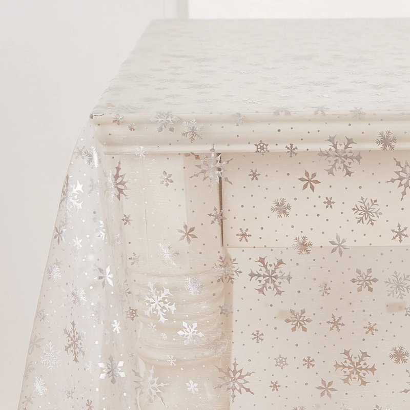 Organza Sheer Rectangular Snowflake Silver Foil Tablecloth