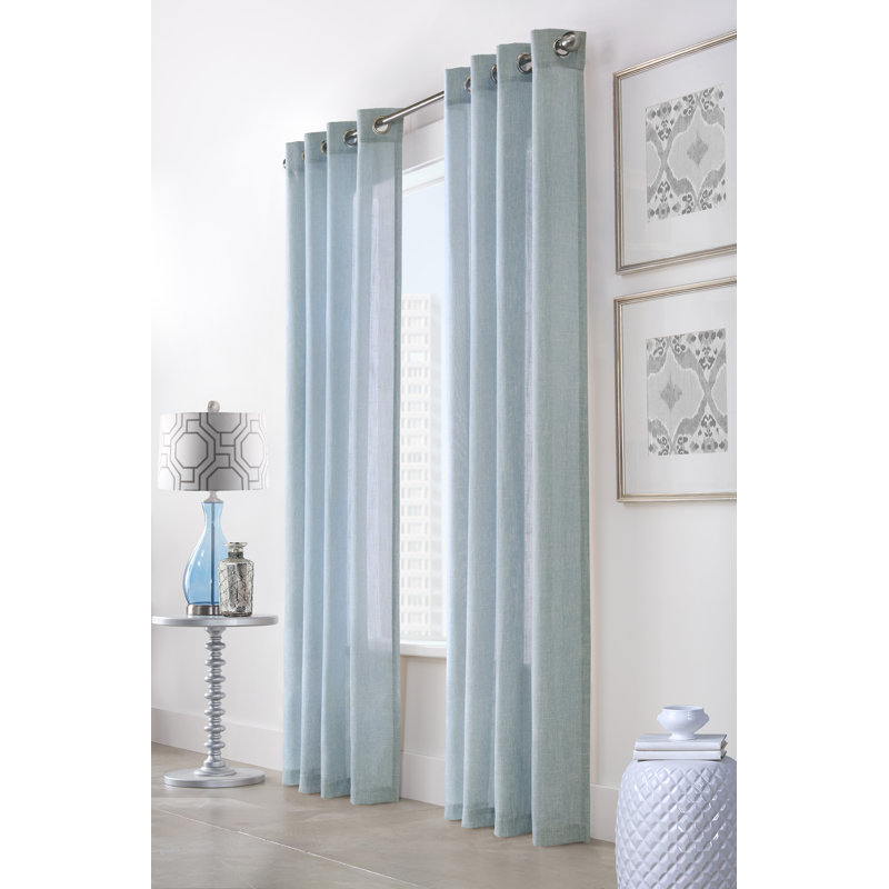 Veroniza Solid Semi-Sheer Grommet Single Curtain Panel, Linen, 52" W x 95" L