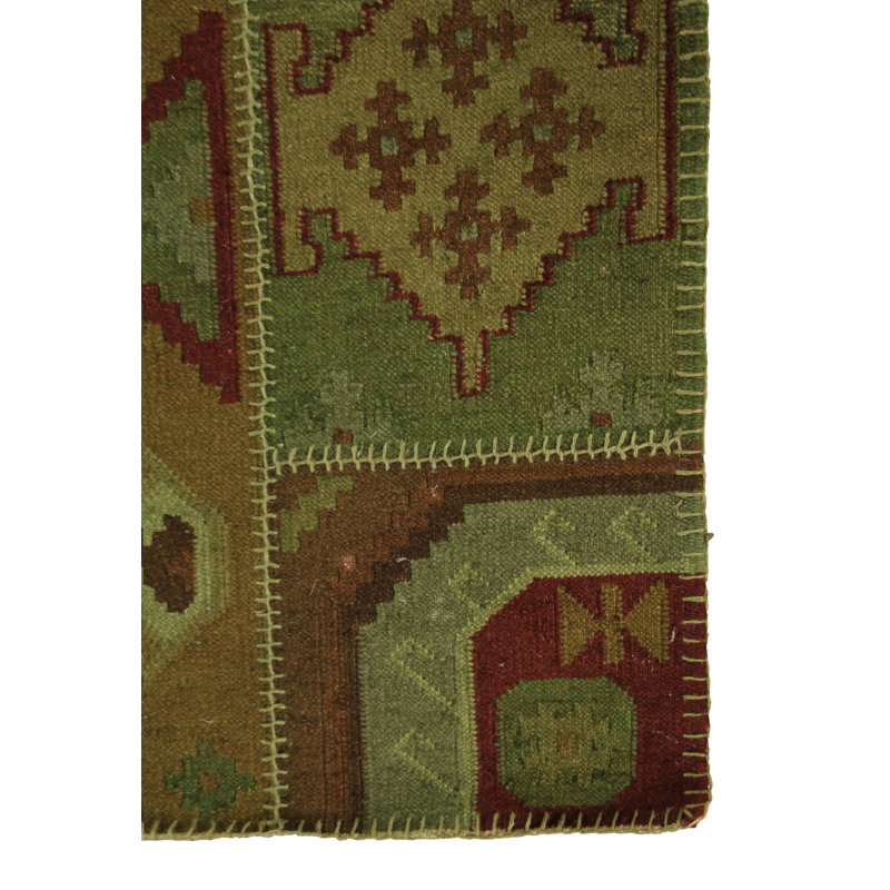Flatweave flatweave New Zealand Wool Green Area Rug