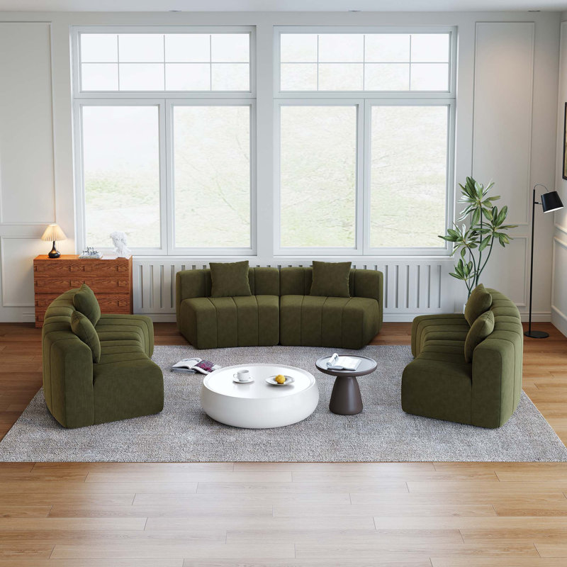 Canapé modulaire courbé en chenille avec touche de piano sans assemblage requis, Chenille verte, H 29 po x l 175 po x P 33 po