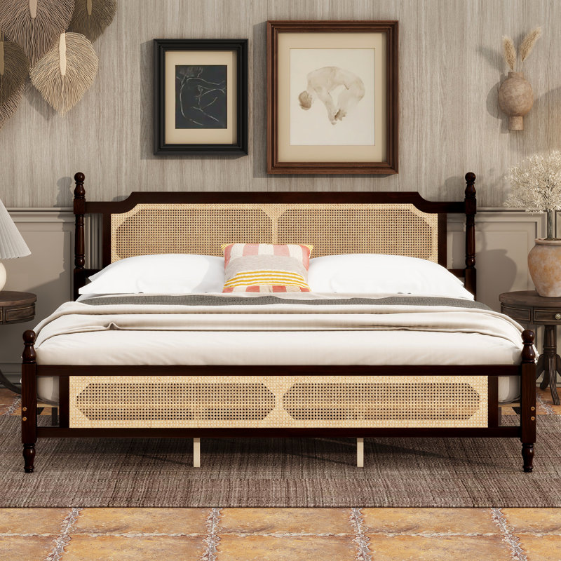Lit avec tête de lit et pin, noyer, plateforme de sommeil stable en bois confortable, Noyer