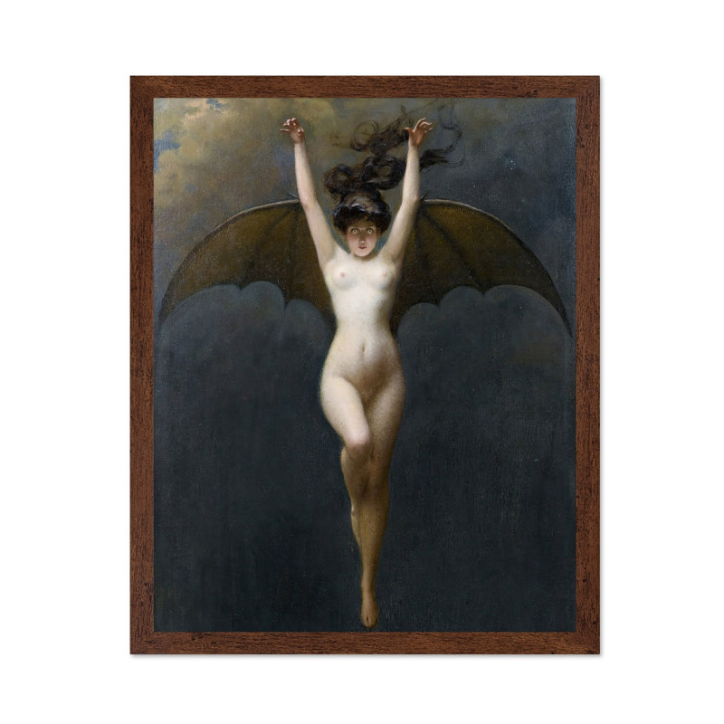 Albert Joseph Penot - La femme chauve-souris, H 11 po x l 14 po, Canevas, Cadre noir