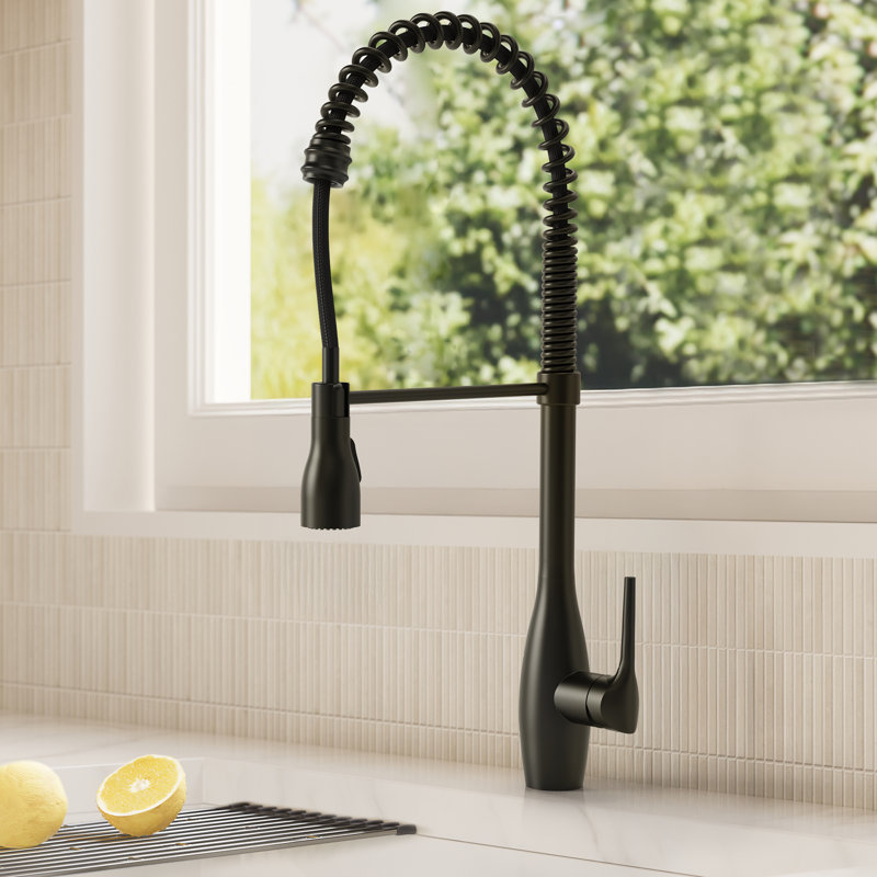 Commercial Style Dual Function Single Handle Pull Down Kitchen Faucet, Matte Black