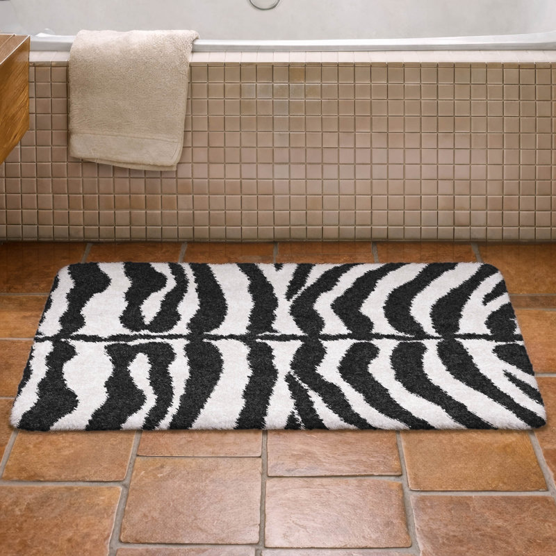 Premium Machine Washable Dream Shag Zebra Rug, 1'8" x 2'6", Pearl