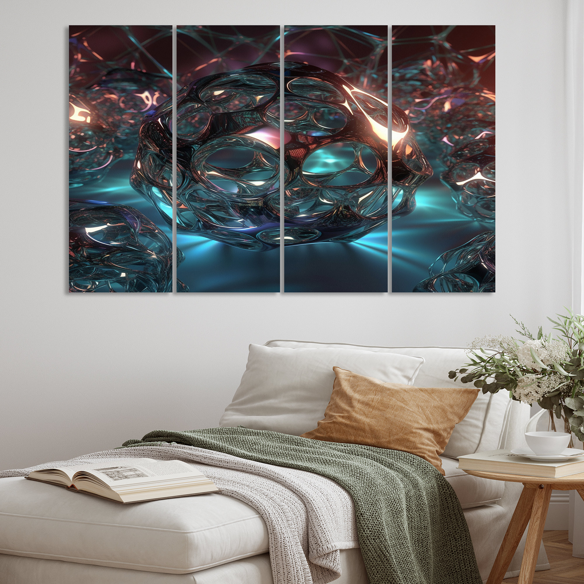 Wrought Studio Liquid Crystal Atom II - Fractals Wall Decor - 4 Panels ...
