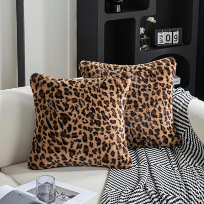 Ensemble de 2 housses de coussins décoratifs en fausse fourrure Leopard