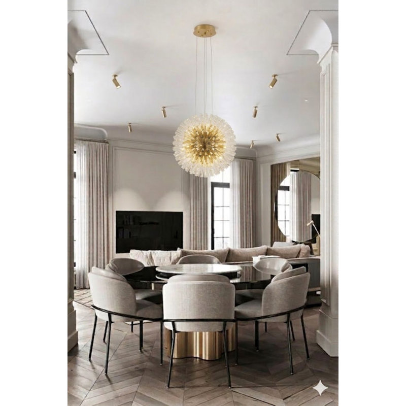Lustre en cristal Spoutnik transitionnel 30 lumières, Laiton