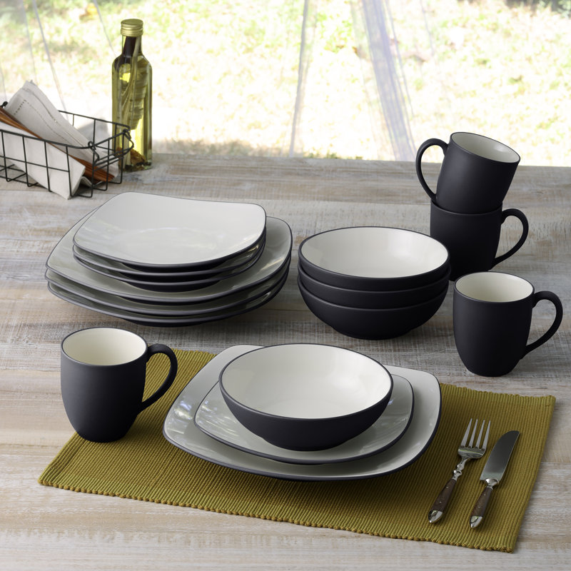 Noritake Colorwave 16-Piece Square Dinnerware Set, Service for 4, Graphite
