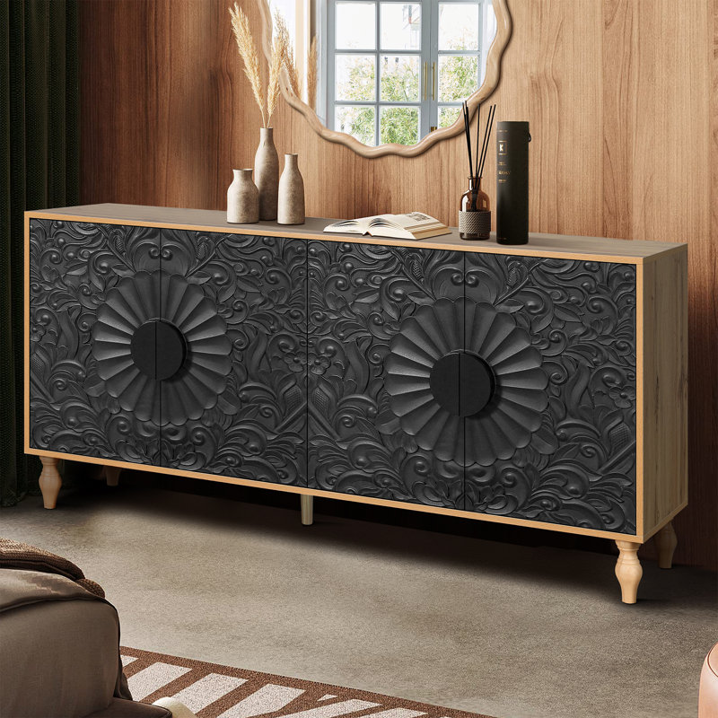 Armoire buffet Tollie, Black/Natural, H 32 po x l 62 po x P 15,75 po