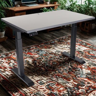 Skyscraper Electric Height Adjustable Standing Desk, Dual Motor and Digital Control with Memory, 48x24, Grey Strand Top with Black Frame