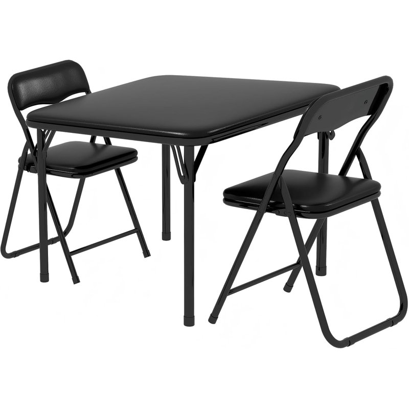 Table d'activité pliante 3 pièces LinTimes et 2 chaises rembourrées, noir
