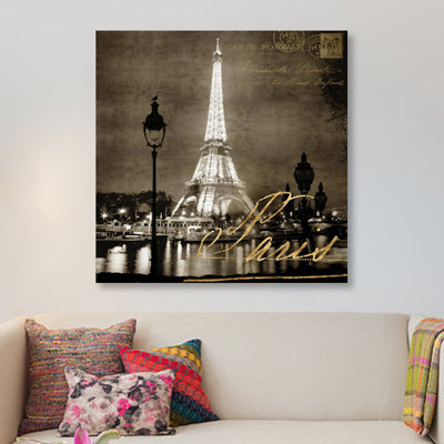 «Paris At Night in sépia» par Kate Carrigan, reproduction sur toile tendue sur châssis