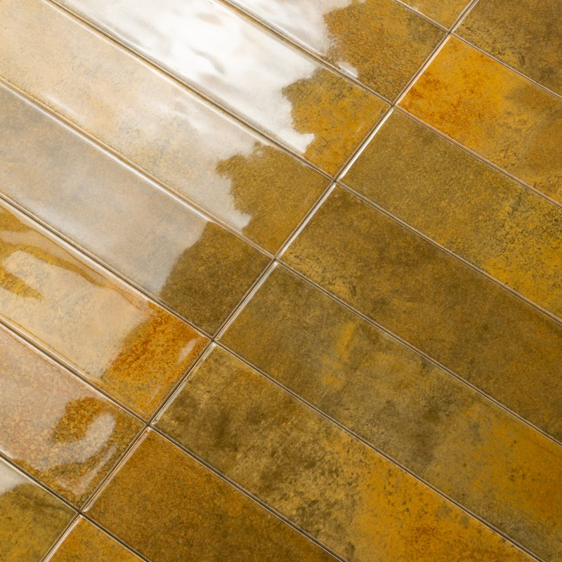 Melanie 3" x 12" Zellige Subway Wall Tiles, Cotto Ocra Orange Brick