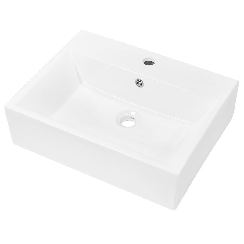21" L x 16.5" W Ceramic Bathroom Sink White Rectangular Vessel Sink with Faucet Hole and Overflow