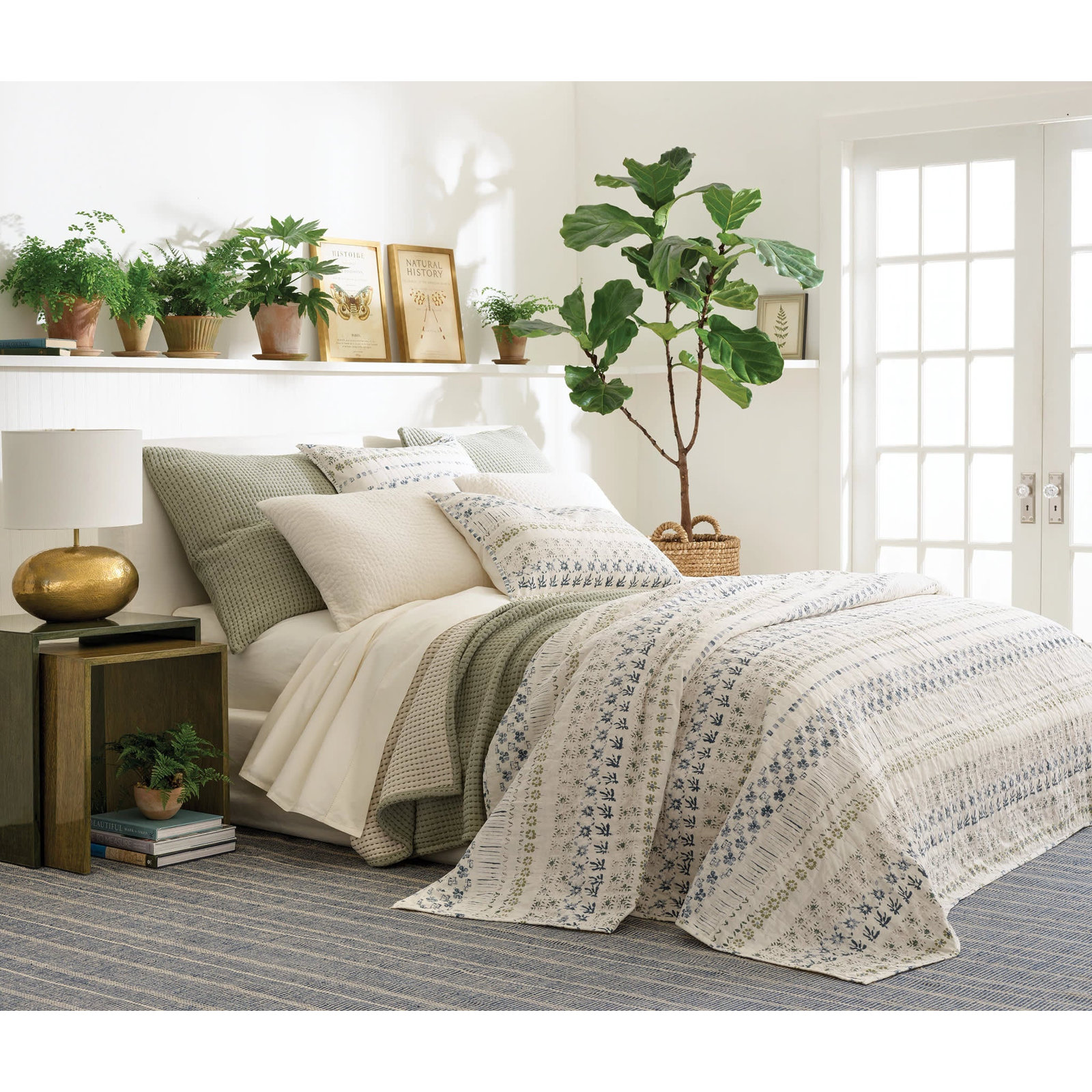 Pick Stitch Cotton Coverlet Set, Queen Coverlet, Evergreen