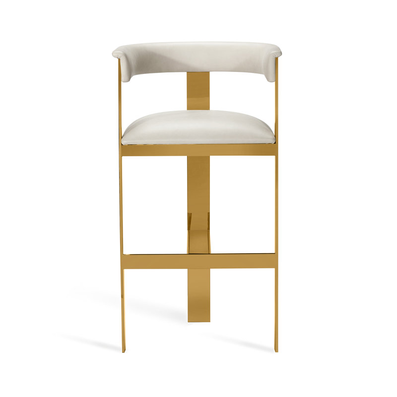 Darcy Upholstered Counter Stool with Metal Frame, Buff Cream, Polished Brass, Counter Stool (26" Seat Height)
