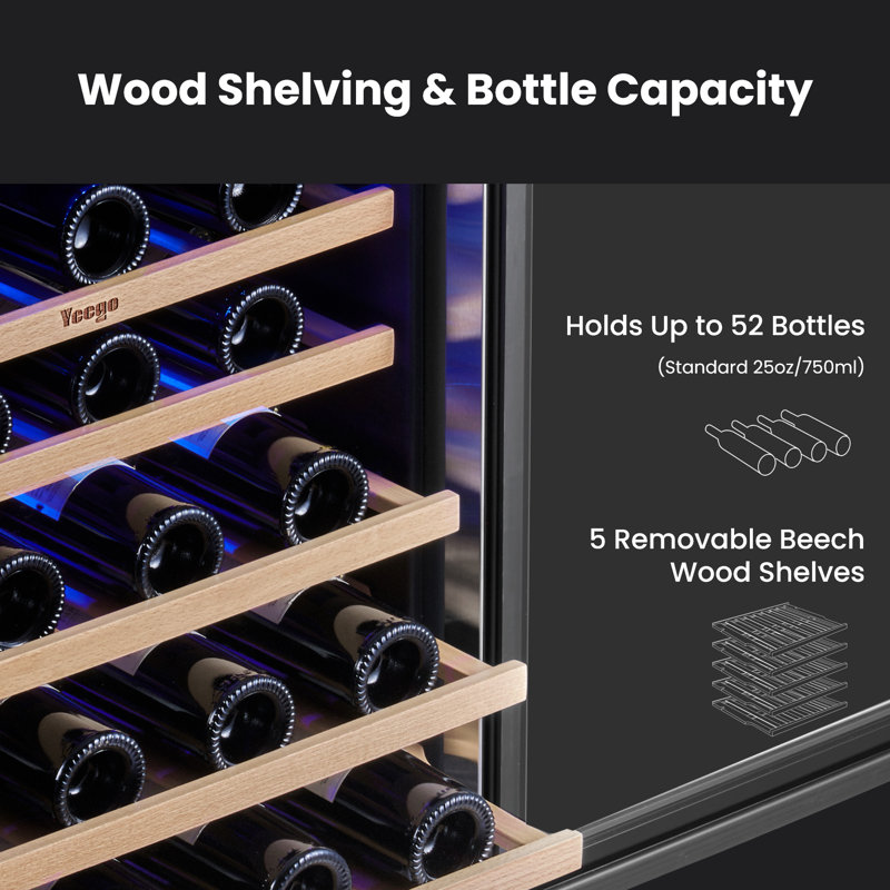 Yeego 23.4'' 52 Bottle Single Zone Wine Refrigerator Freestanding & Built-In Wine Cooler, Right-handed
