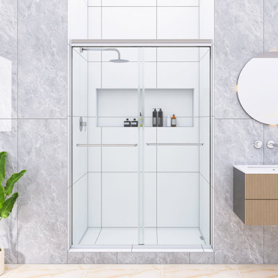 44-48 In. W X 70 In. H Framed Bypass Double Sliding Shower Door, 1/4" Tempered Glass With Chrome Finish