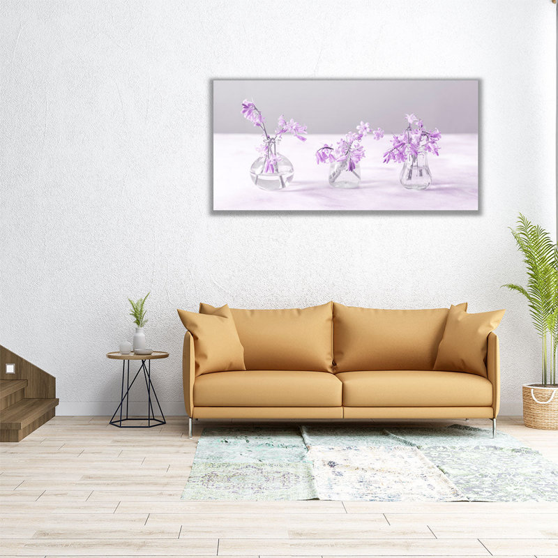 Bluebells in Glass Bottles II - reproduction d'art sur toile, H 15 po x l 30 po
