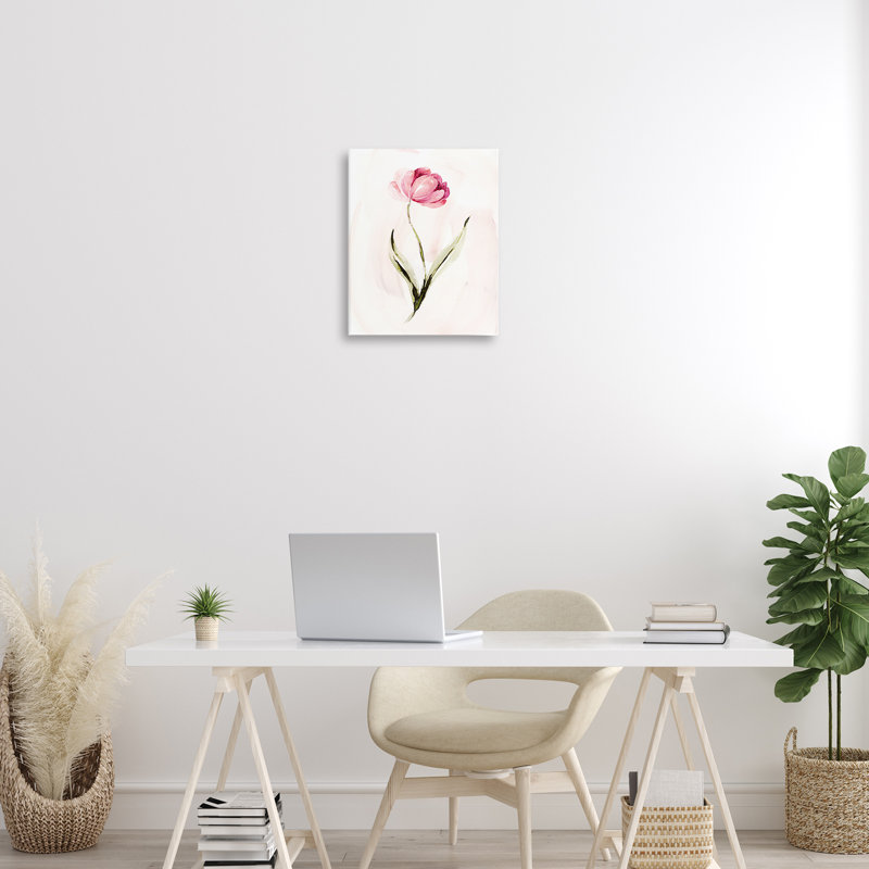 Toile moderne avec fleur rose moderne, design par Kristen Brockmon, H 20 po x l 16 po