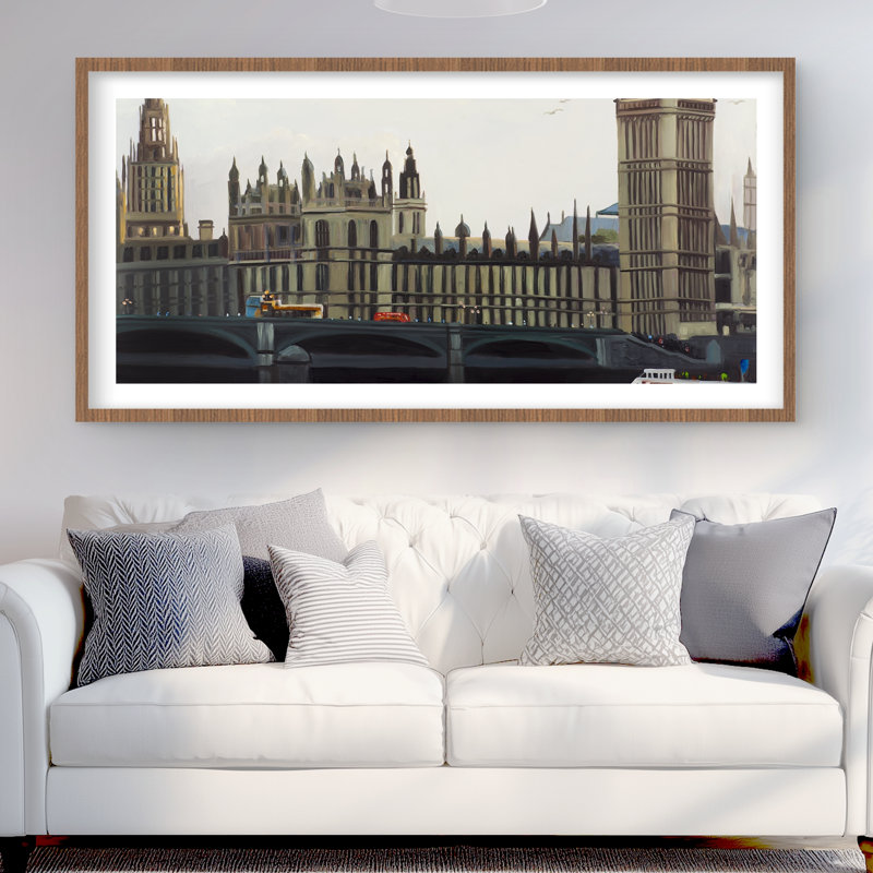 Horloge Big Ben, Elizabeth Tower, gris, reproduction d'art encadrée, Brun, H 24 po x l 48 po
