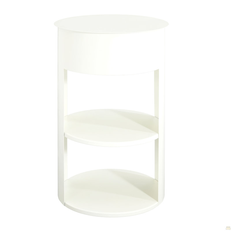 Table d'appoint ronde d'intérieur en métal à 3 niveaux avec armoire à porte coulissante, blanc mat, White