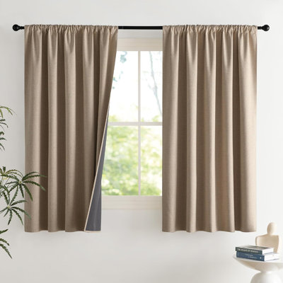 NICETOWN Burlap Vintage 2 Panels Faux Linen 100% Blackout Curtains, Rod Pocket Style, Thermal Insulated & Noise Reducing Drapes for Living Room, Bedroom, Modern, Farmhouse