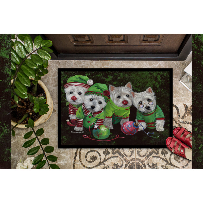 Tapis d'entrée antidérapant Guerriero, Westie assistant du Père Noël, L 18 po x L 27 po