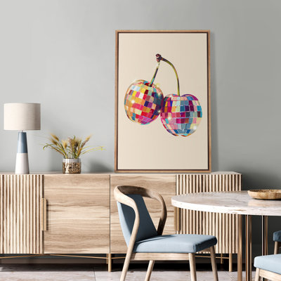 Disco boule cerises art disco affiche abstraite cerise fruit moderne boho BCBG décoration murale