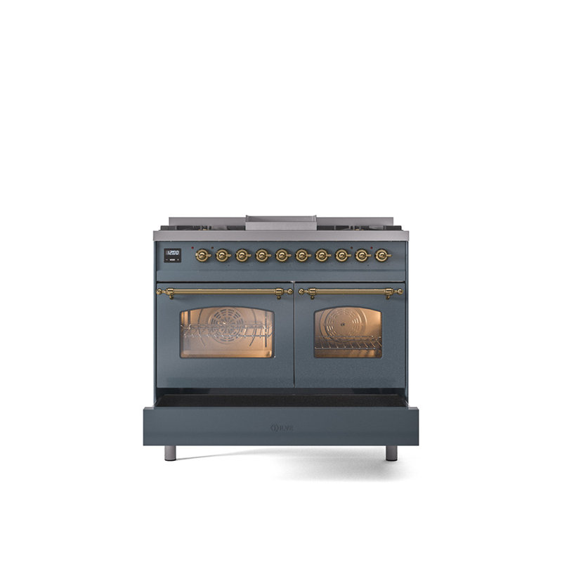 ILVE Nostalgie II 40 in Dual Fuel Range, Natural Gas, Blue Gray/Brass