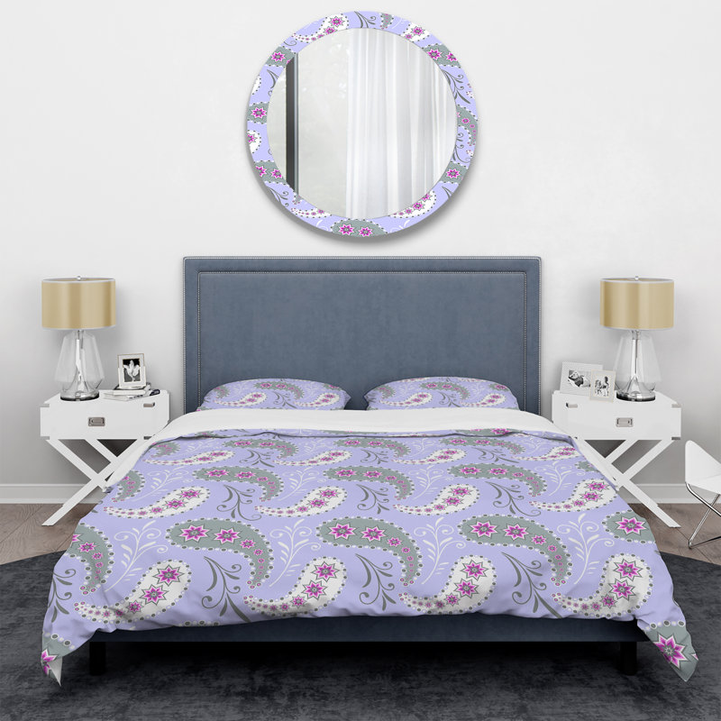 Ensemble de housse de couette à motif floral gris et blanc à motif cachemire