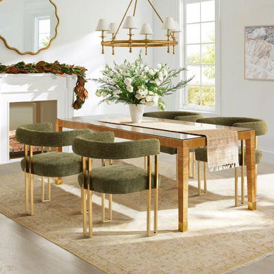 Set of 4 Chenille 18.3" Seat Height Upholstered Gold Dining Armchair