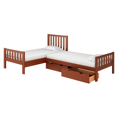 Ratcliff Twin Solid Wooden Brazilian Pine L-Shaped Platform Bed Set with Underbed Storage