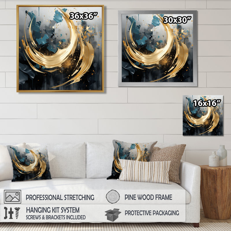 Wild Whirling Gold - spirale abstraite, art mural, Toile tendue, H 36 po x l 36 po x P 1,5 po