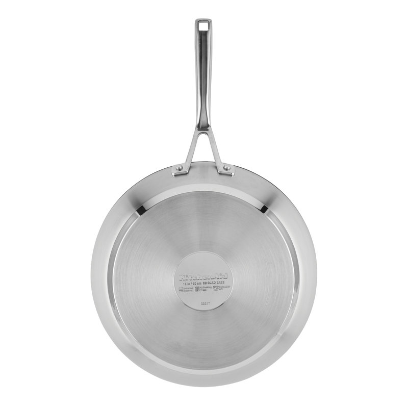 Kitchenaid Stainless Steel 3-Ply Base Ceramic Nonstick Frying Pan, 12-Inch, Stainless Steel