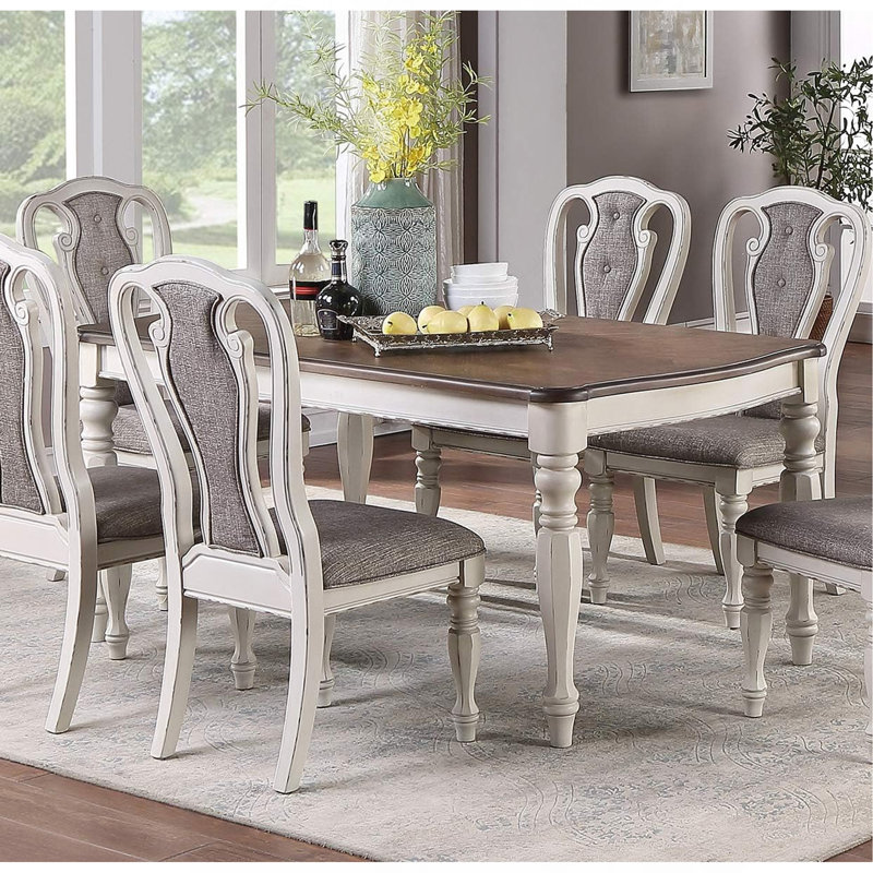 Ensemble de salle à manger 7 pièces de style transitionnel avec plateau en chêne et chaises à 6 places