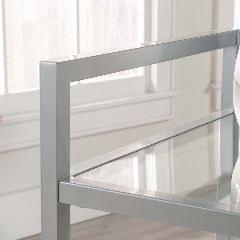 Chariot-bar contemporain avec 2 tablettes en verre, finition grise