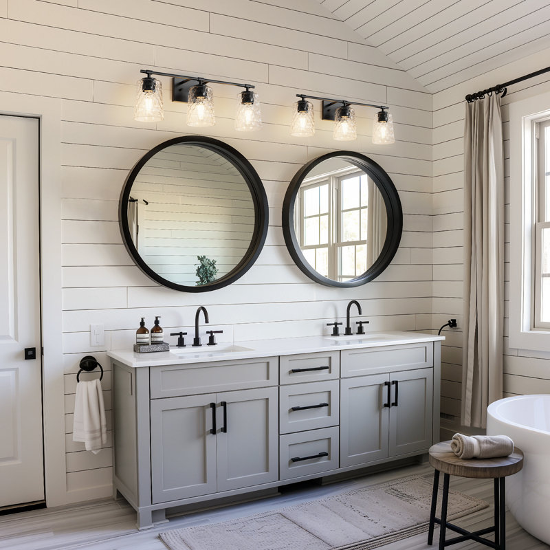 Éclairage pour salle de bain 3 lumières avec abat-jour en verre transparent