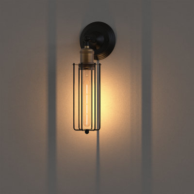 Lampe murale rustique à intensité variable noire 10,63 po avec abat-jour cage