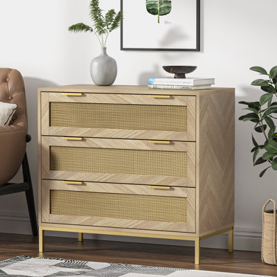 3 Drawer Rattan Accent Chest with Metal Handles