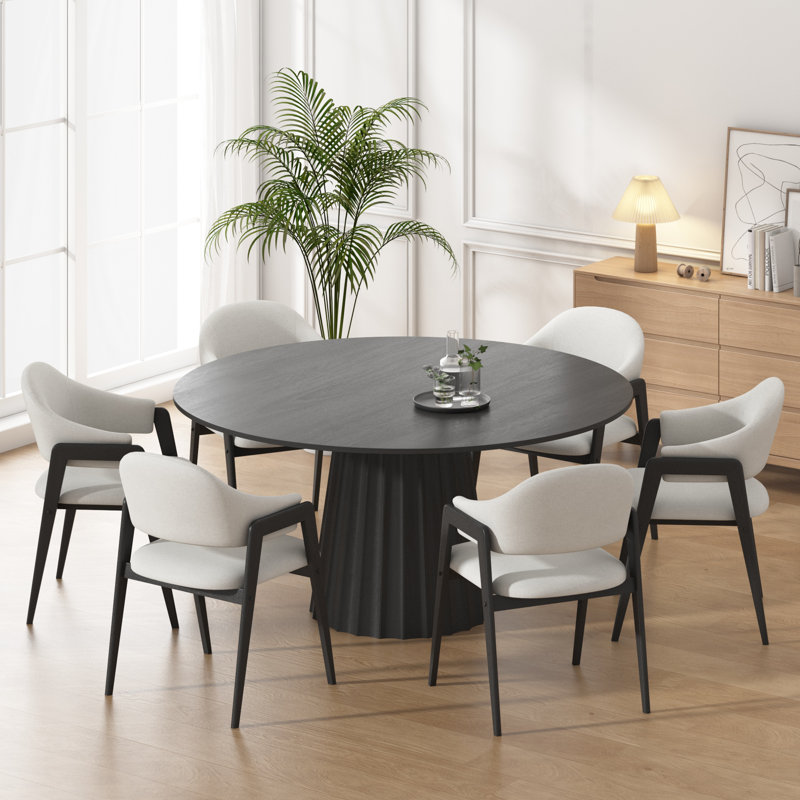 Solid Wood Dining Table Round Pedestal Kitchen Table, 30"H x 60"L x 60"W, Black