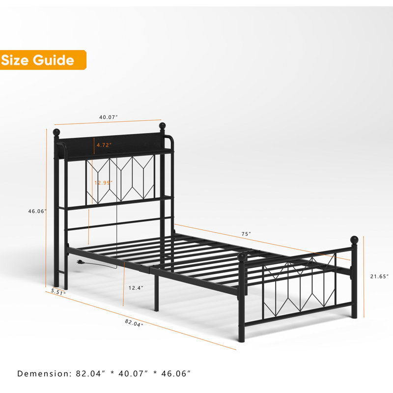 Twin Bed Frames , Headboard And Charging Station & LED Light For Bedroom, Solid And Stable, Noise Free, No Box Spring Needed, Easy Assembly