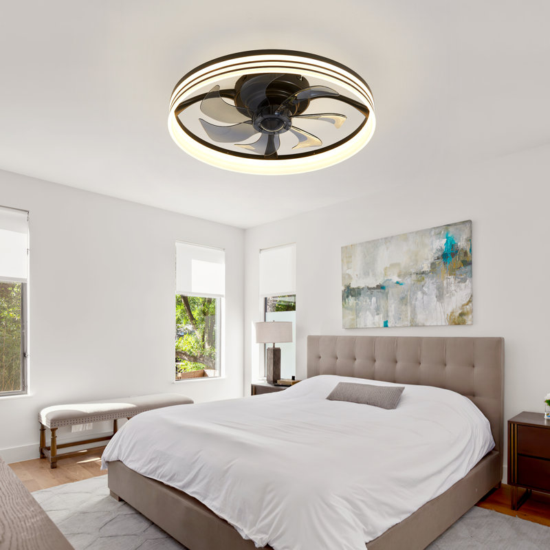 Ventilateur de plafond intérieur encastré avec lumière DEL et télécommande, Noir satiné