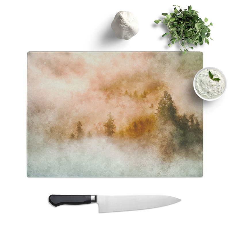 Tempered Glass Misty Forest Chopping Board, 28.5 cm x 39 cm